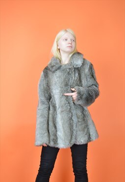 Vintage grey classic faux fur coat 