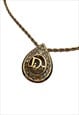 CHRISTIAN DIOR NECKLACE GOLD LOGO AUTHENTIC TEARDROP CRYSTAL