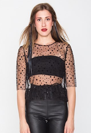 BLACK TULLE TOP DOTS
