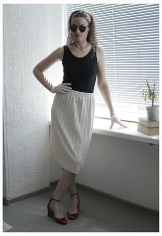 VINTAGE 70'S BEIGE KNITTED MIDI SKIRT