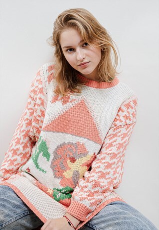 VINTAGE 80S GRAMMA PASTEL PROLONGED ROUNDNECK JUMPER M
