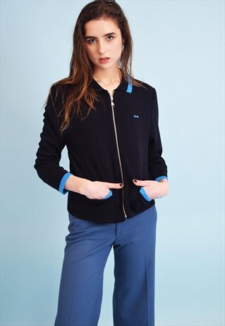 70'S RETRO SPORTS KNIT CROPPED CARDIGAN JACKET