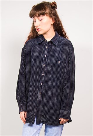 VINTAGE 90'S NAVY BLUE POLKA DOT CORD SHIRT