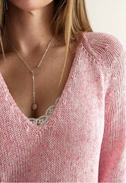 Rose Quartz Lariat Necklace