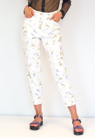 VINTAGE WHITE LIGHT HIGH WAIST CROP TROUSERS