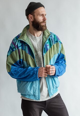 VINTAGE 80S GREEN PATTERN TRACK JACKET