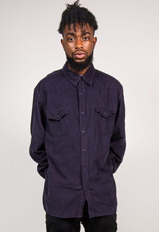 90'S VINTAGE NAVY BLUE CORDUROY CORD SHIRT