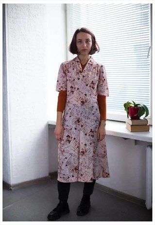 VINTAGE 80'S PATTERNED MIDI SHORT SLEEVED DRESS