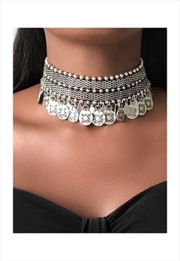 CHOKER Necklace tribal coins silver