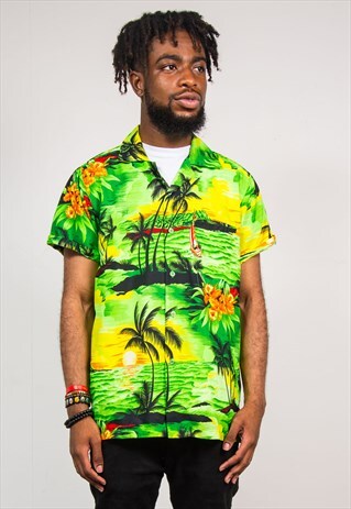 VINTAGE 90'S BRIGHT GREEN HAWAIIAN SHIRT
