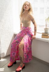 Vintage 80's Pink Floral Print Wrap Style Skirt