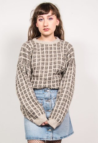 VINTAGE 90'S CREAM KNIT LONG SLEEVE GRUNGE JUMPER