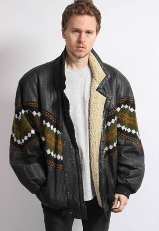 VINTAGE AZTEC SHERPA LEATHER JACKET