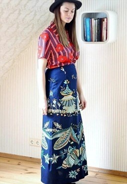Blue bright maxi long floral skirt