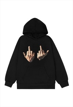 Middle finger hoodie punk pullover old rebel jumper in black