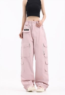 Parachute joggers cargo pocket pants skater trousers in pink