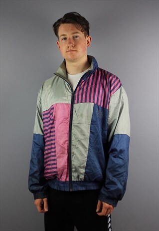 VINTAGE FESTIVAL WINDBREAKER SHELL JACKET IN NAVY WITH ZIP P