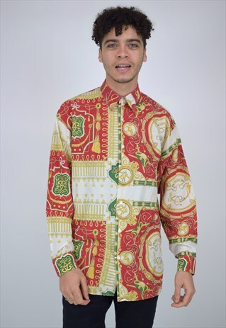 VINTAGE 90'S RED, GREEN, YELLOW AND WHITE PRINTED SHIRT