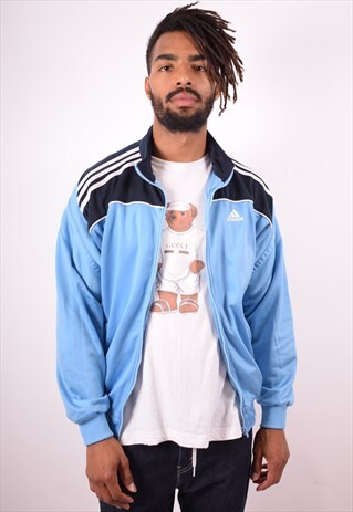 ADIDAS MENS VINTAGE TRACKSUIT TOP JACKET SMALL BLUE 90S