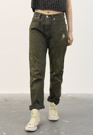 VINTAGE LEVI'S 501 GREEN PAINT MOM JEANS