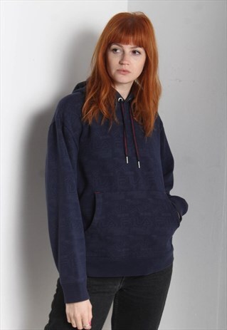 VINTAGE FILA ALL OVER PRINT HOODIE BLUE