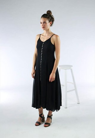 BLACK MAXI DRESS / SILK SLEEVELESS DRESS