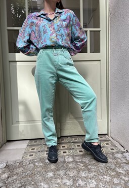 Vintage 90s Green high-waisted denim mom jeans pants