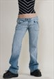 VINTAGE Y2K LOW WAIST WASHED BLUE FLARE WOMEN JEANS