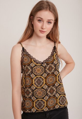 V-NECK TOP WITH LACE HEMS - MULTICOLOR