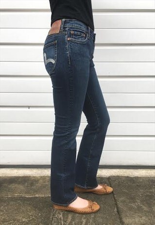 WOMENS EVISU JEANS DARK BLUE DENIM BOOTCUT SKINNY LOW WAIST