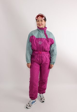 Pink one piece ski suit, vintage 90s ski jumpsuit, retro