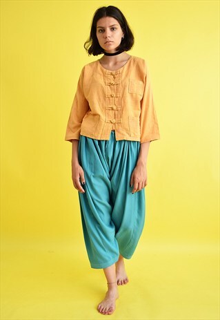 90'S RETRO TURQUOISE LOOSE BANANA HAREM TROUSERS