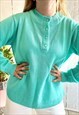 Vintage Teal Blue Soft Round Neck 80's Button Jumper