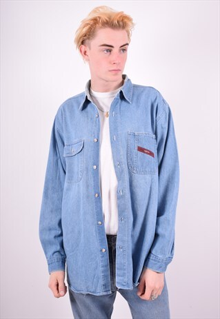 MENS VINTAGE DENIM SHIRT LARGE BLUE 90'S