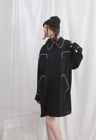 (KOREAN) VINTAGE STYLE WHITE TRIM SHIRT DRESS