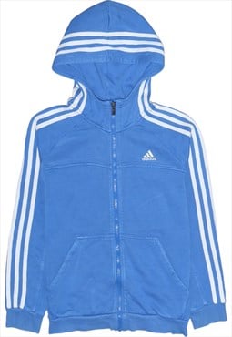 Vintage 90's Adidas Hoodie Striped Sleeves Full Zip Up Blue