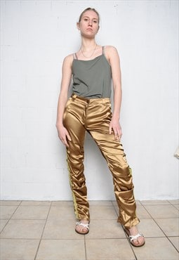 Vintage Y2K 00s metallic gold glossy satin trousers pants