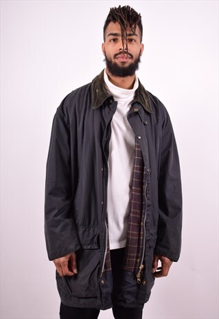 BARBOUR MENS VINTAGE WAXED COTTON JACKET XL BLACK 90'S