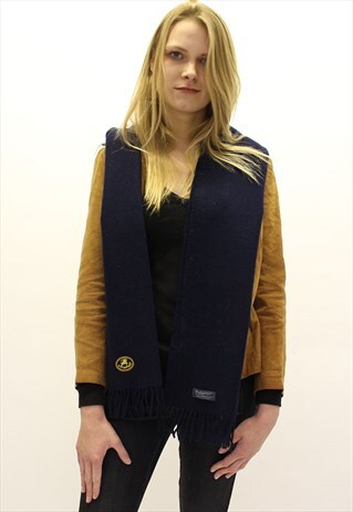 VINTAGE LAMBSWOOL CHECKED SCARF NAVY-AS66
