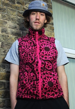 RETRO / 90'S / COLUMBIA / PINK PATTERNED SLEEVELESS FLEECE