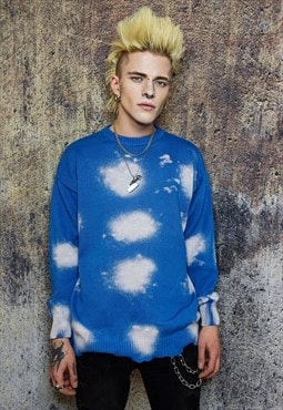 Tie-dye sweater paint splatter jumper knit gradient top blue