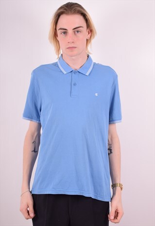 CHAMPION MENS VINTAGE POLO SHIRT LARGE BLUE 90S