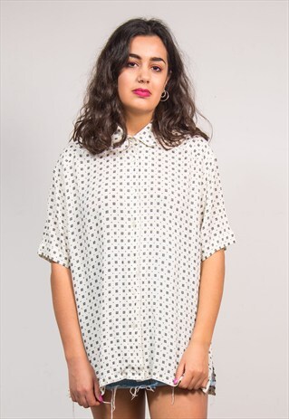 90'S VINTAGE WHITE ABSTRACT PATTERN BLOUSE SHIRT