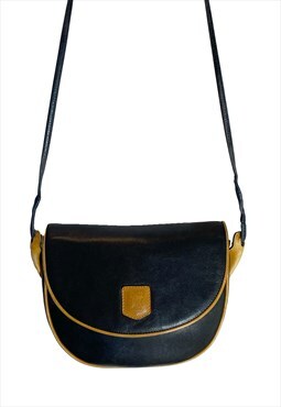 Vintage Celine black leather bag with brown edges