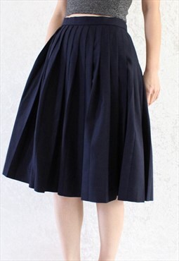 Vintage Maxi Skirt Pleated Navy T830 Size M