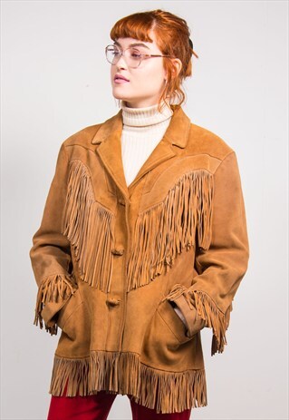 VINTAGE 70'S LIGHT BROWN SUEDE TASSEL JACKET COAT