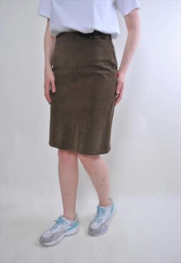 Women vintage brown midi corduroy skirt