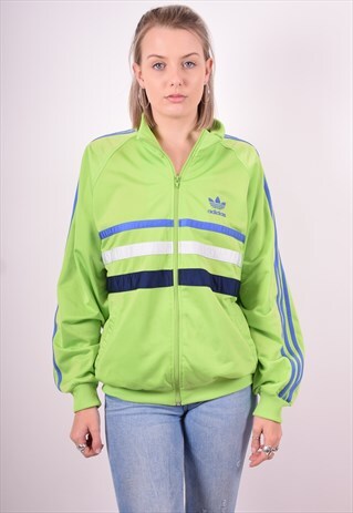 ADIDAS WOMENS VINTAGE TRACKSUIT TOP JACKET XL GREEN 90'S
