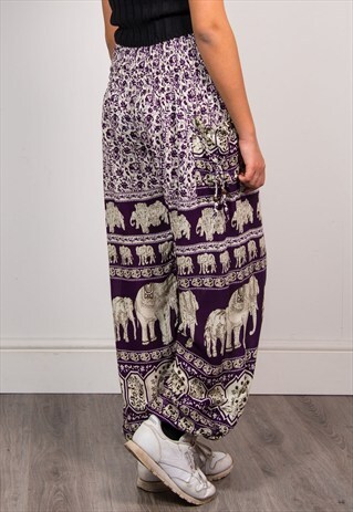 RETRO PURPLE ELEPHANT HIPPIE FESTIVAL LOOSE FIT TROUSERS