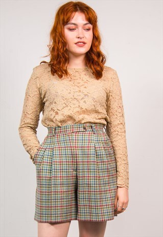 VINTAGE 90'S BROWN FLORAL LACE MESH LONG SLEEVE TOP